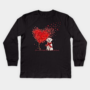 Happy Valentine's Day Heart Tree Love White Maltese Kids Long Sleeve T-Shirt